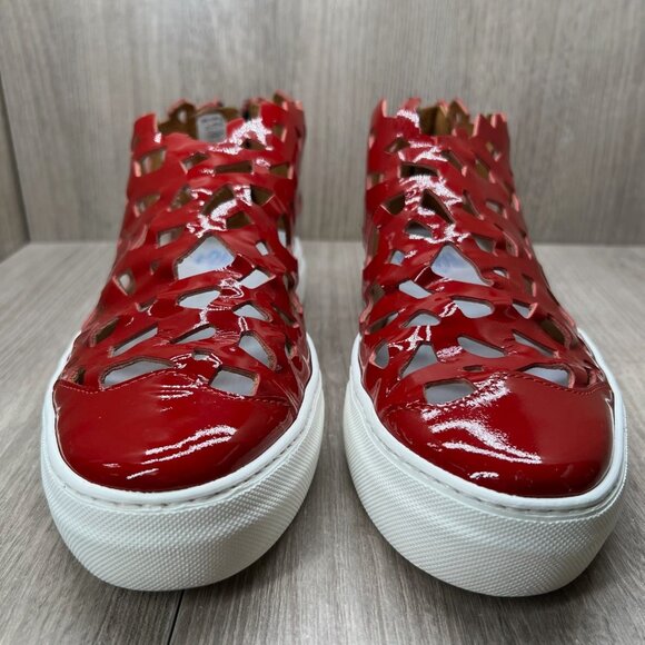 Area Forte Women Size 11 Italian Red Patent Leather Cut-Out Sneakers - Picture 3 of 10